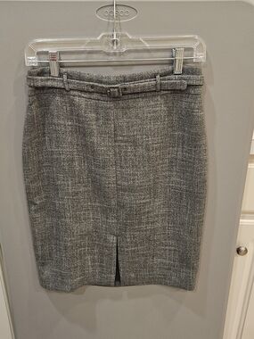 Ann Taylor Gray Tweed Belted Pencil Skirt
